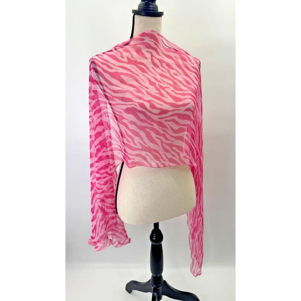Pink Zebra Stripe Silk Blend Asymmetrical Skinny Scarf Coquette Y2K Indie Sleaze